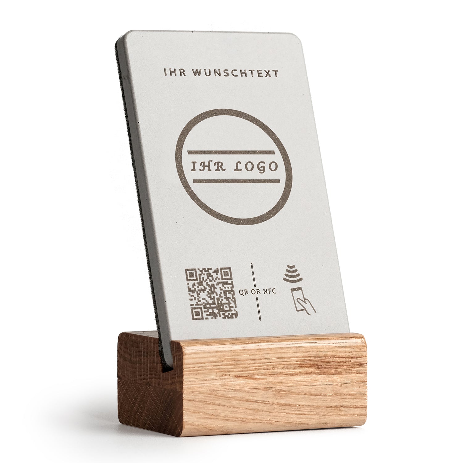 Personalisierter NFC Aufsteller mit QR-Code - Golden Oak - Design 1