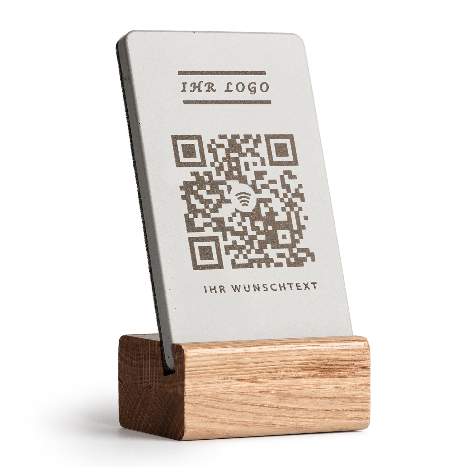 Personalisierter NFC Aufsteller mit QR-Code - Golden Oak - Design 2