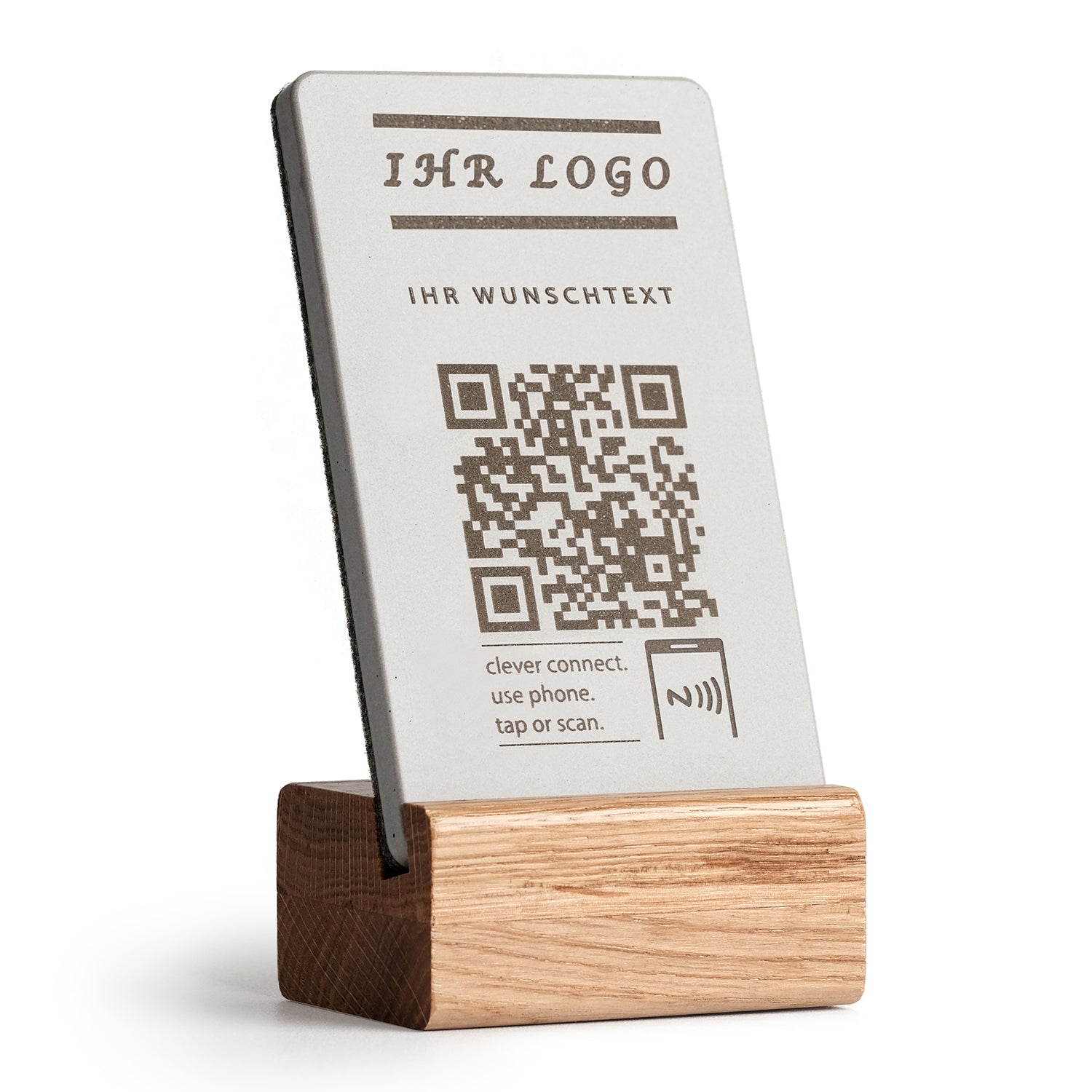 Personalisierter NFC Aufsteller mit QR-Code - Golden Oak - Design 4