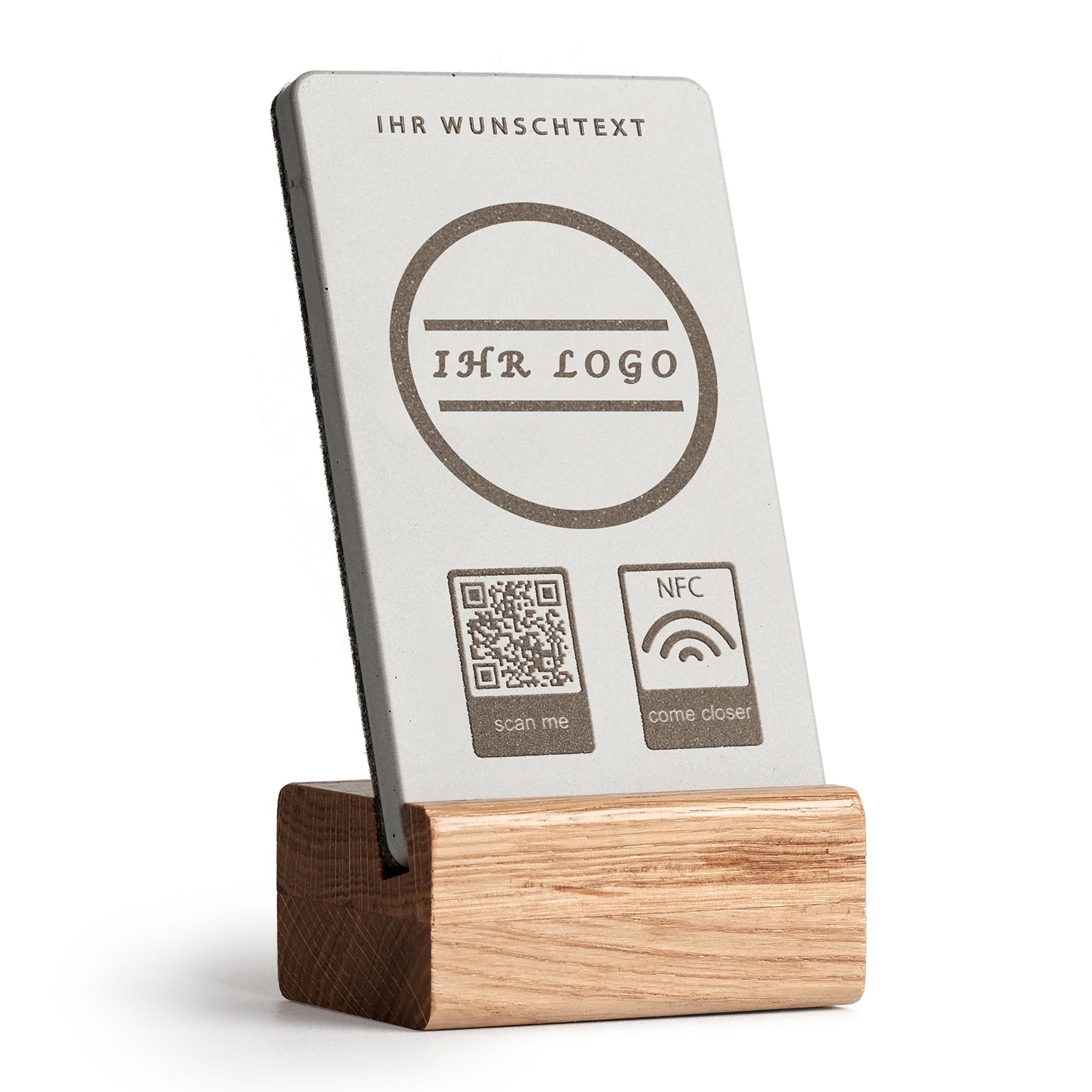 Personalisierter NFC Aufsteller mit QR-Code - Golden Oak - Design 5