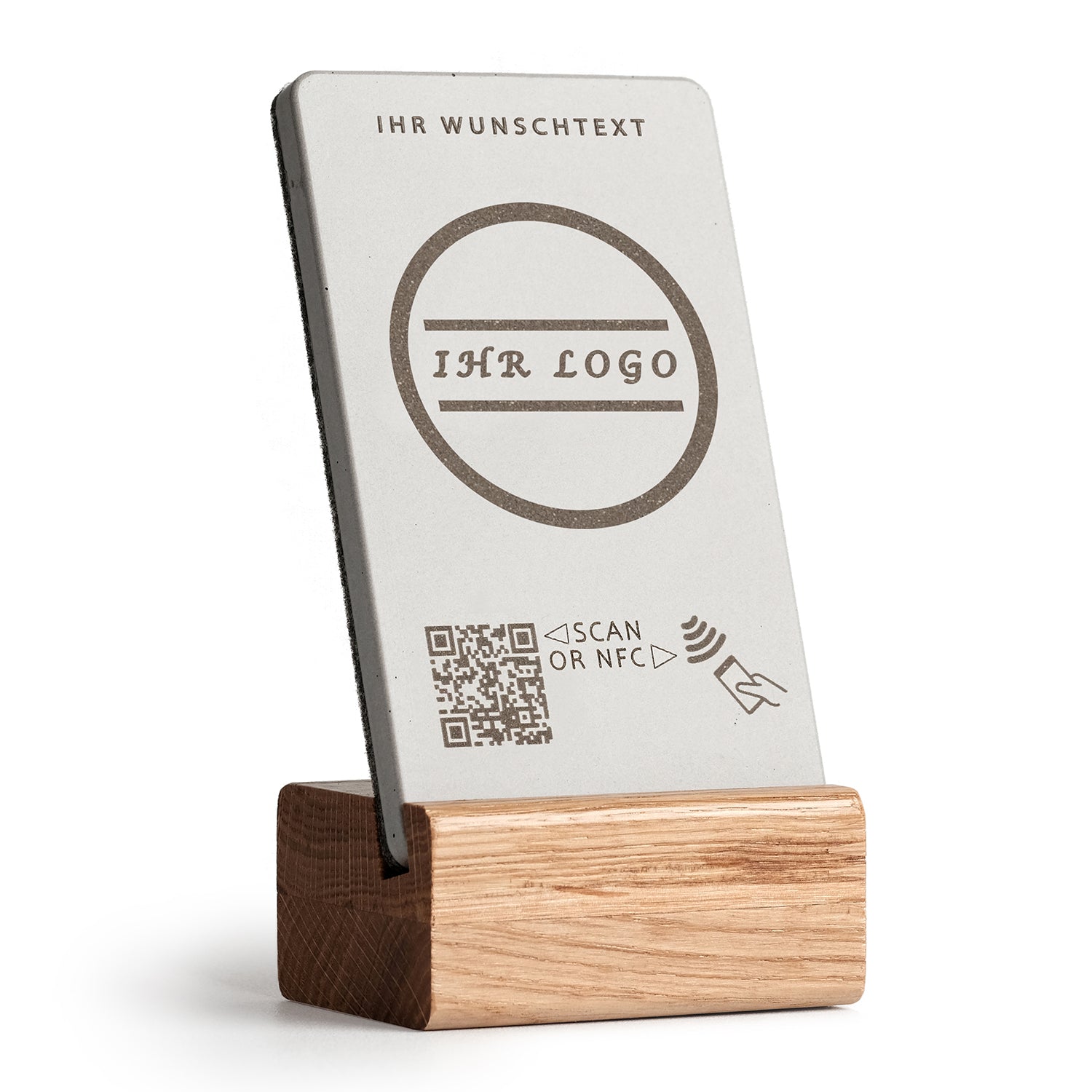 Personalisierter NFC Aufsteller mit QR-Code - Golden Oak - Design 6