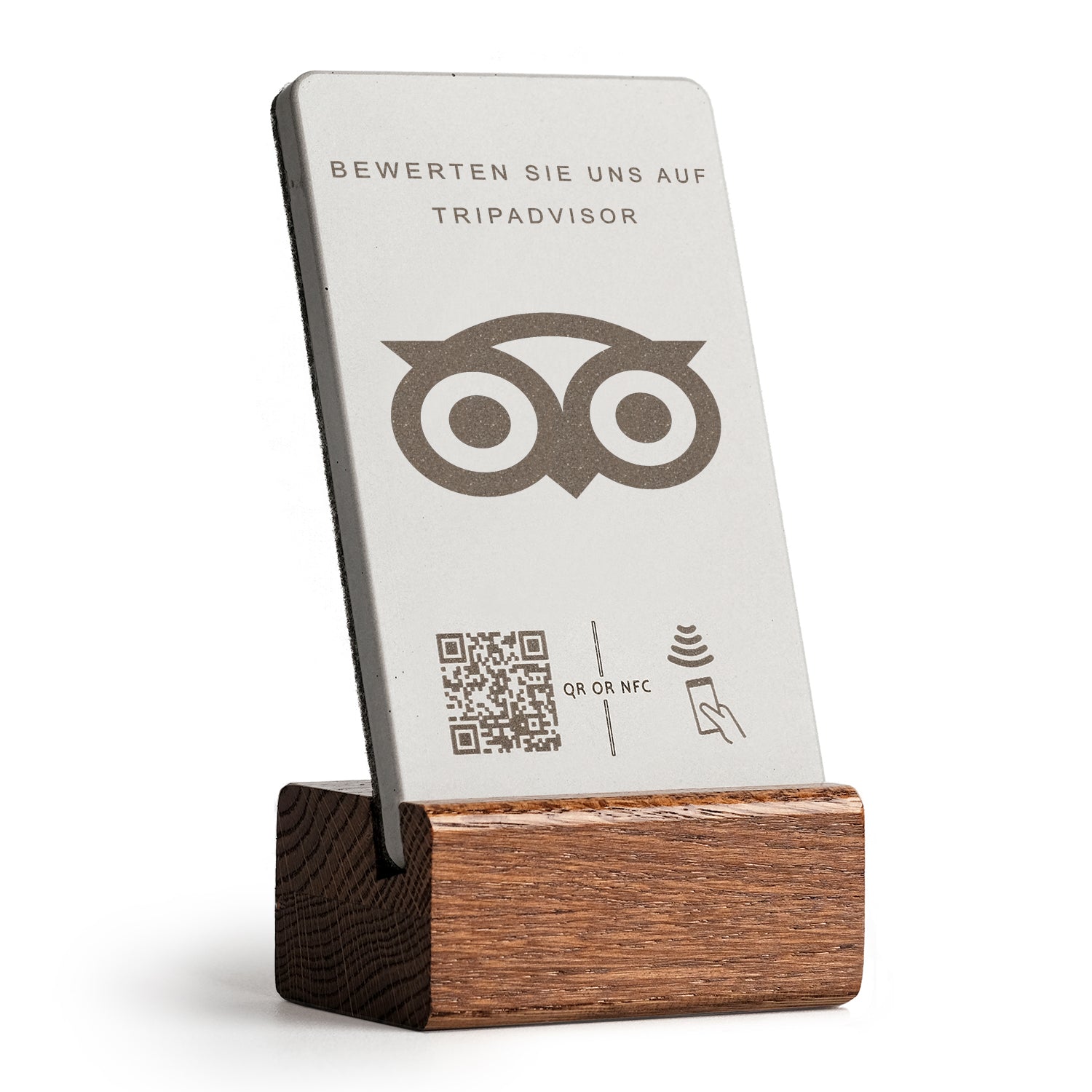 Tripadvisor Bewertung NFC Aufsteller mit QR-Code - Solid Oak