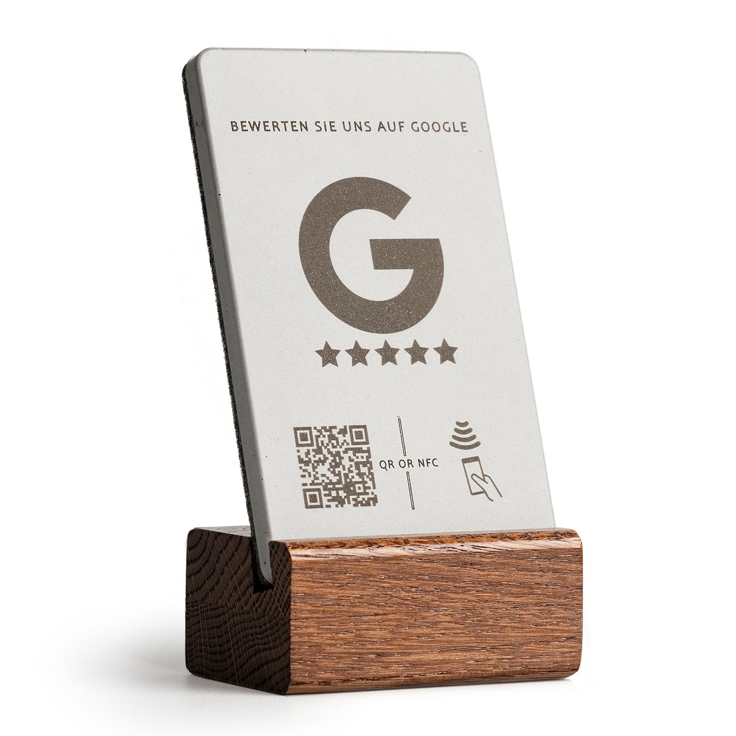 Google Bewertung NFC Aufsteller mit QR-Code - Solid Oak